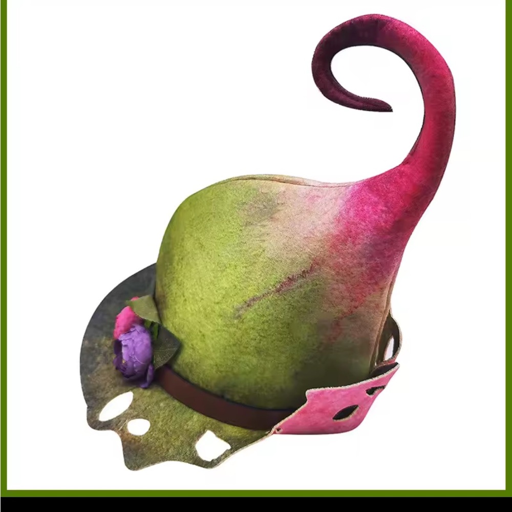 Whimsical Green Fairy Hat with Floral Accents - Picture 10 of 12